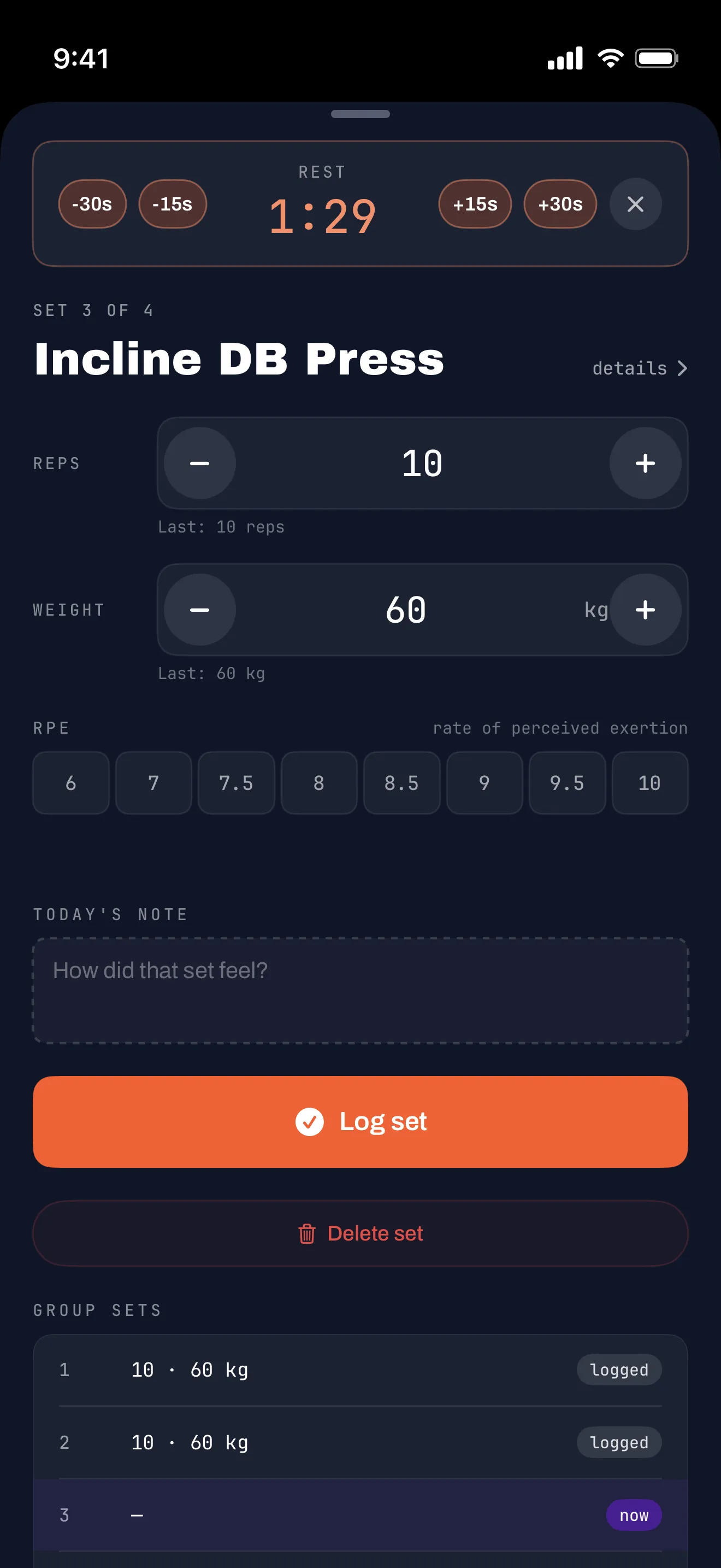 Live Workout Logging