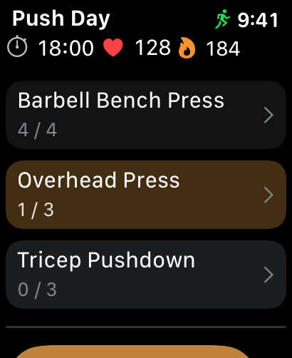 Apple Watch showing workout companion